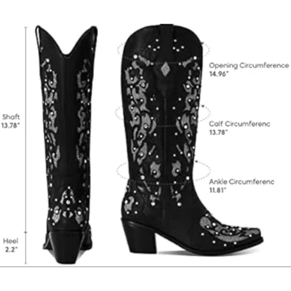 Rhinestone Crystal Women's Cowboy Boots- Mid Calf To Knee High Size 7.5
